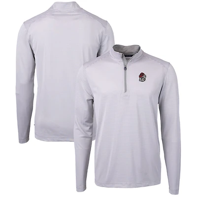 Pull-over à col zippé Cutter & Buck gris/blanc Georgia Bulldogs pour homme, grandes tailles, en piqué écologique Virtue micro-rayures recyclées.