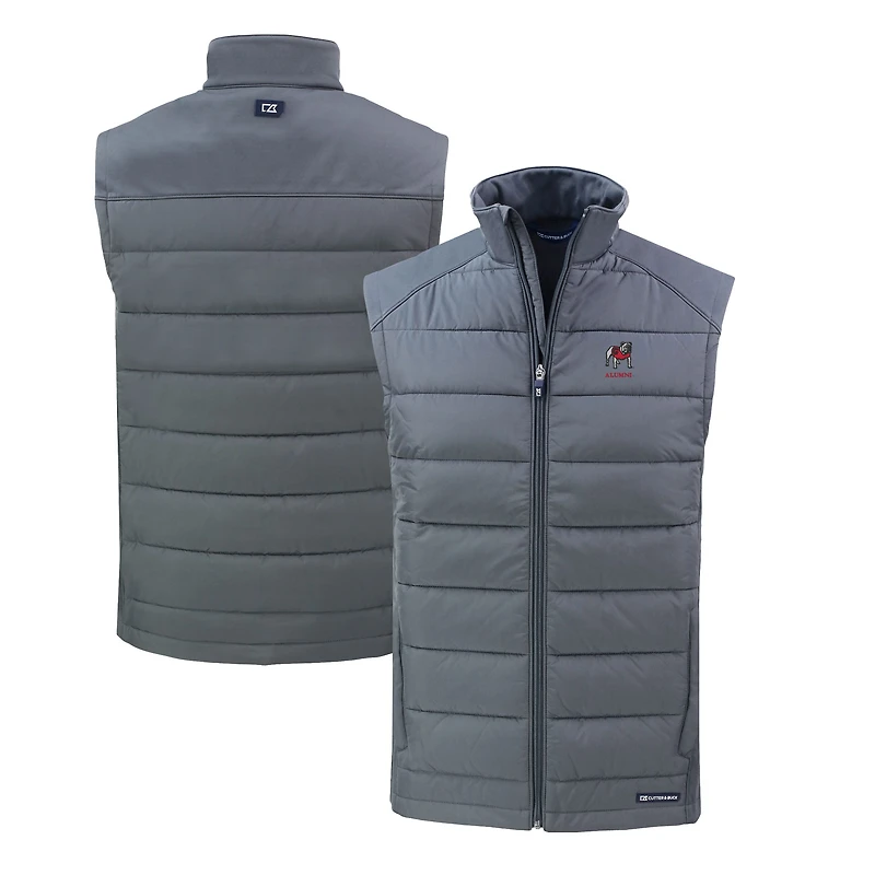 Gilet zippé entièrement recyclé en softshell hybride écologique PrimaLoft pour homme, gris, avec logo des anciens Georgia Bulldogs, Cutter & Buck