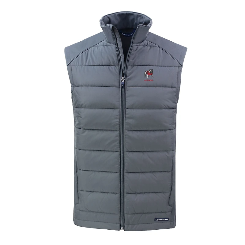 Men's Cutter & Buck Gray Georgia Bulldogs Alumni Logo Evoke PrimaLoft Hybrid Eco Softshell Recycled Full-Zip Vest