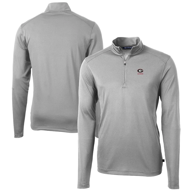 Pull zippé en piqué écologique recyclé pour homme, gris, avec logo des anciens Georgia Bulldogs, Cutter & Buck
