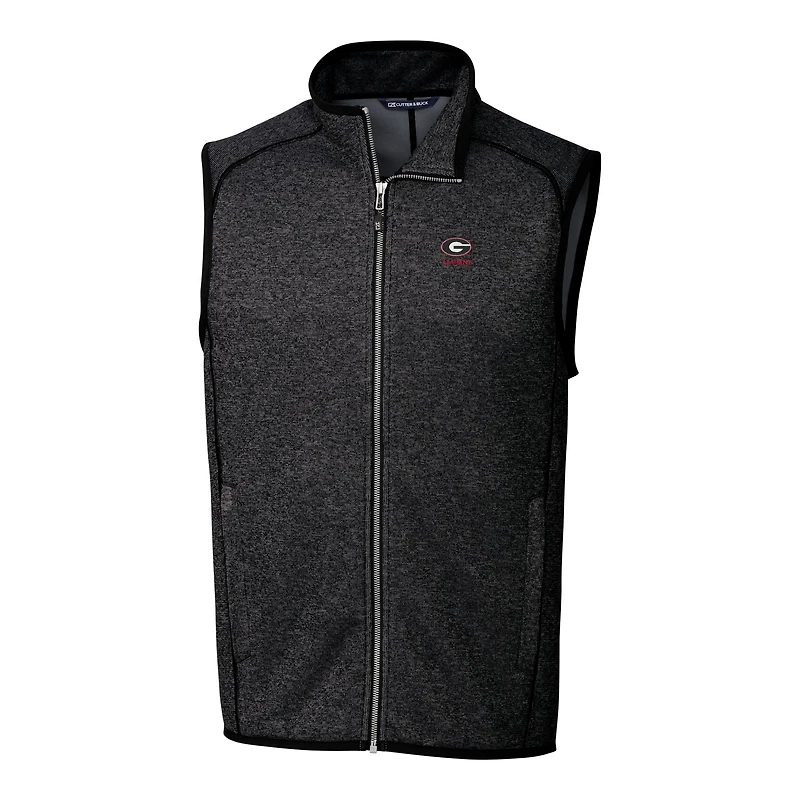 Men's Cutter & Buck  Heather Charcoal Georgia Bulldogs Alumni Logo Mainsail Sweater Knit Fleece Full-Zip Vest