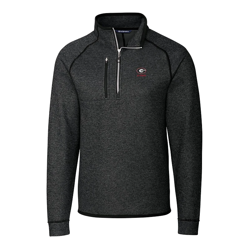 Men's Cutter & Buck Heather Charcoal Georgia Bulldogs Alumni Logo Mainsail Sweater-Knit Half-Zip Pullover Jacket