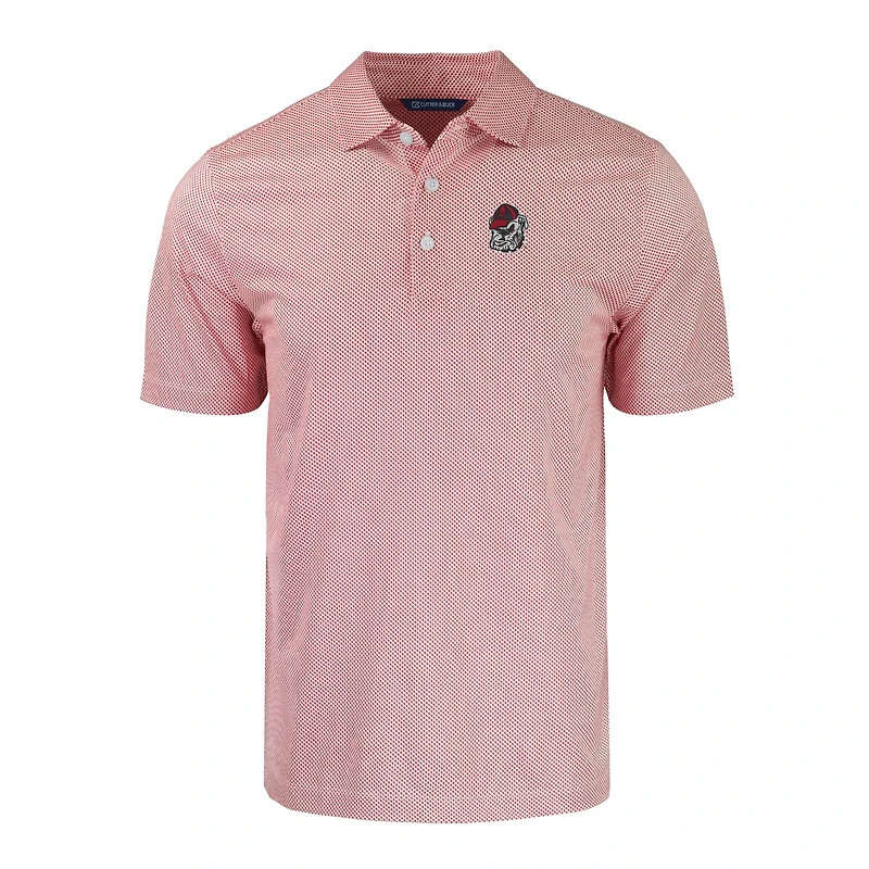 Polo Cutter & Buck pour homme, rouge et blanc, à imprimé symétrique écologique Pike, motif Georgia Bulldogs. Tissu extensible recyclé.