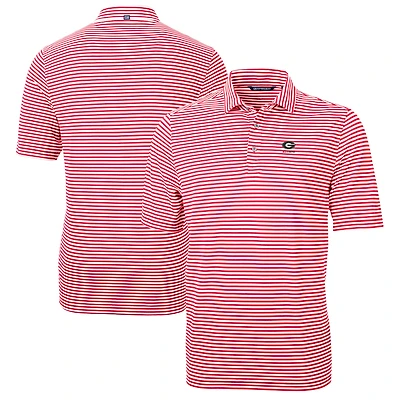 Polo Cutter & Buck noir pour homme, orné du logo des anciens élèves Georgia Bulldogs, en piqué éco-responsable à rayures recyclées.