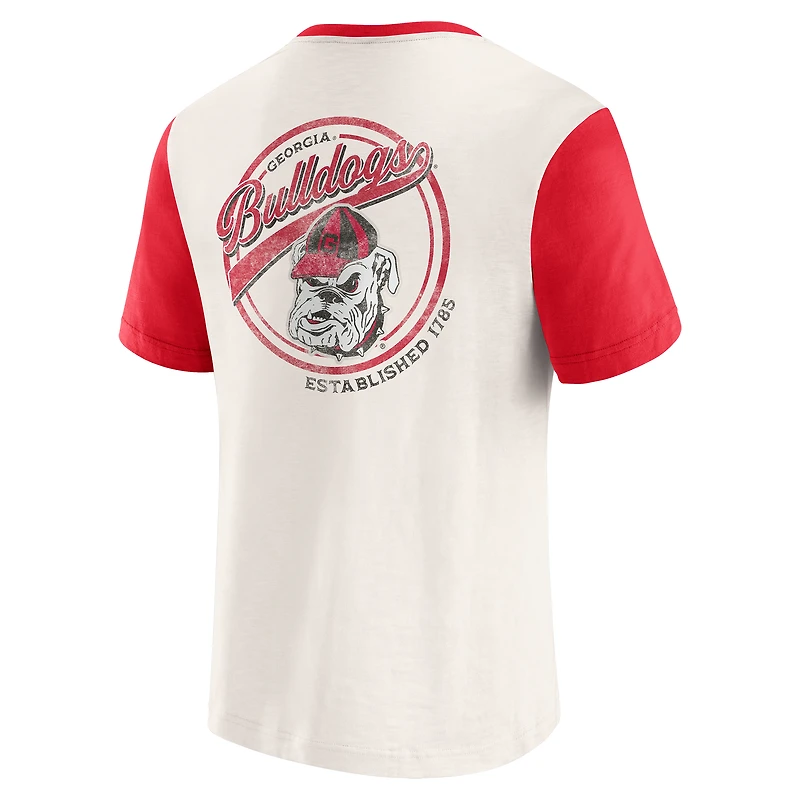 T-shirt Henley à blocs de couleurs crème/rouge pour homme la collection Darius Rucker par Fanatics, Georgia Bulldogs
