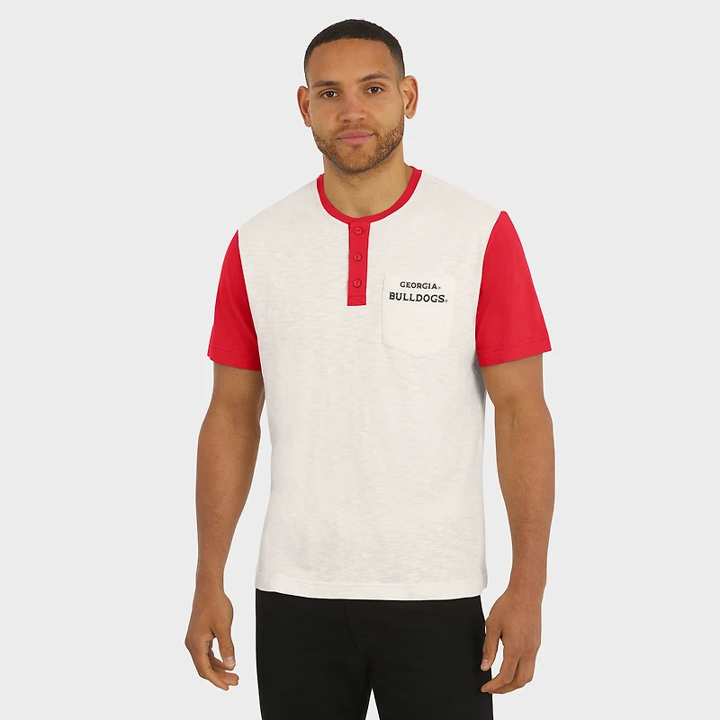 T-shirt Henley à blocs de couleurs crème/rouge pour homme la collection Darius Rucker par Fanatics, Georgia Bulldogs
