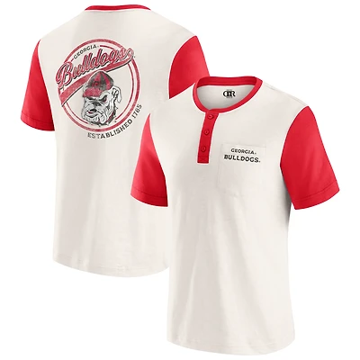 T-shirt Henley à blocs de couleurs crème/rouge pour homme la collection Darius Rucker par Fanatics, Georgia Bulldogs