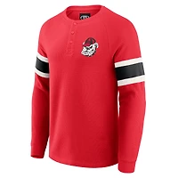 T-shirt Henley à manches longues raglan en tricot gaufré rouge pour homme, collection Darius Rucker par Fanatics, Georgia Bulldogs