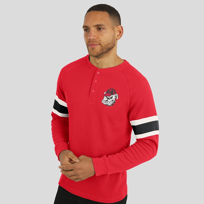 T-shirt Henley à manches longues raglan en tricot gaufré rouge pour homme, collection Darius Rucker par Fanatics, Georgia Bulldogs