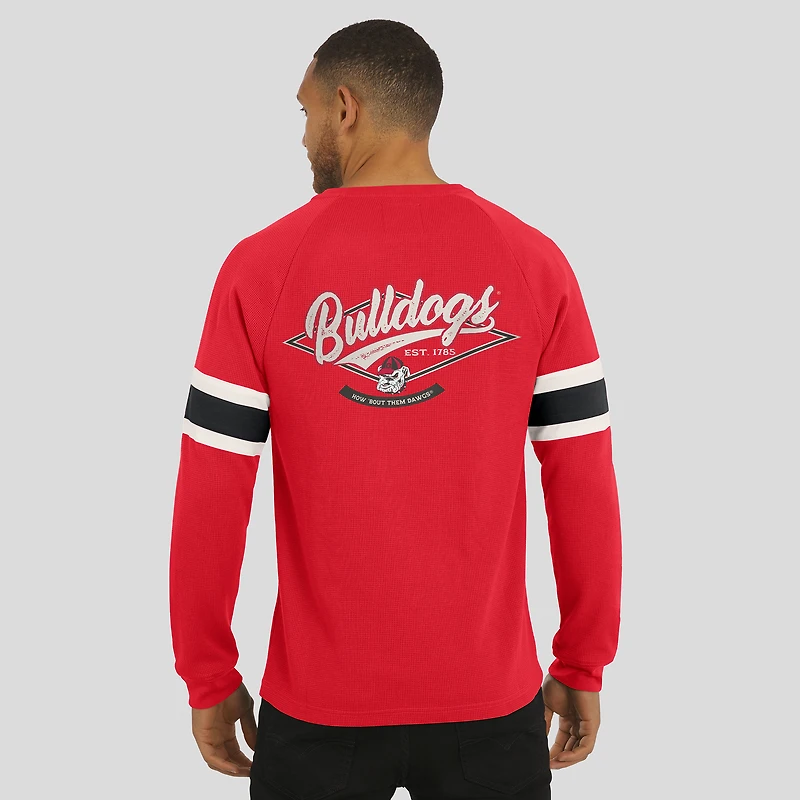Men's Darius Rucker Collection by Fanatics Red Georgia Bulldogs Waffle-Knit Raglan Long Sleeve Henley T-Shirt