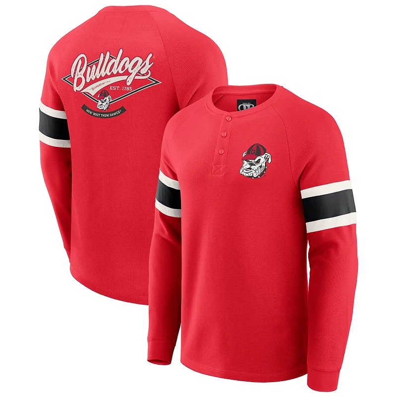 T-shirt Henley à manches longues raglan en tricot gaufré rouge pour homme, collection Darius Rucker par Fanatics, Georgia Bulldogs
