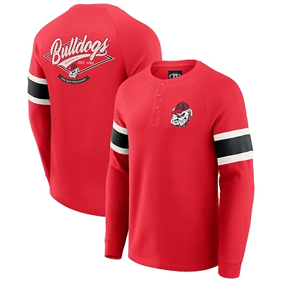 T-shirt Henley à manches longues raglan en tricot gaufré rouge pour homme, collection Darius Rucker par Fanatics, Georgia Bulldogs