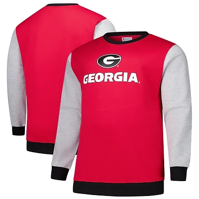 Men's Fanatics Red Georgia Bulldogs Contrast Sleeve Large Chest Big & Tall Pullover Sweatshirt