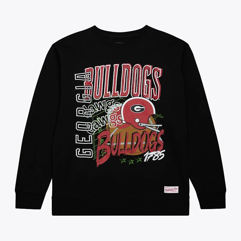 Sweat-shirt à col rond en polaire Mitchell & Ness noir Georgia Bulldogs pour homme
