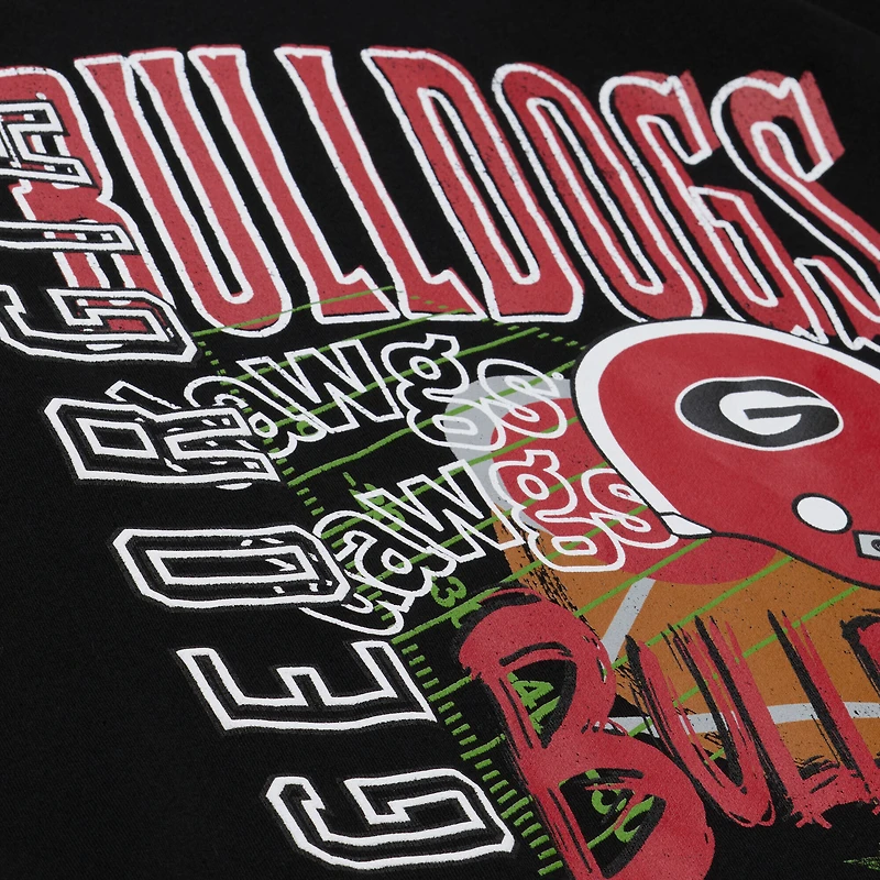 Men's Mitchell & Ness  Black Georgia Bulldogs Half Time Fleece Crewneck Sweatshirt