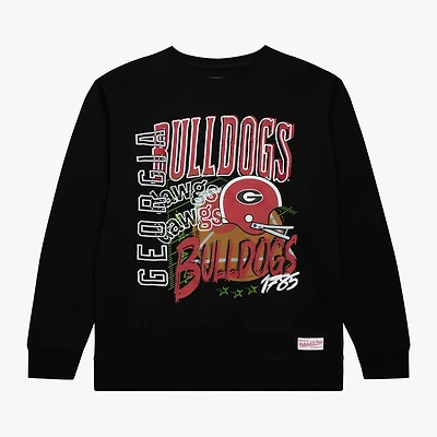 Men's Mitchell & Ness Black Georgia Bulldogs Half Time Fleece Crewneck Sweatshirt