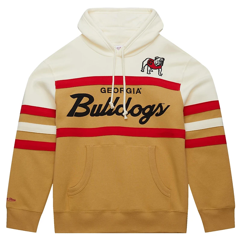 Men's Mitchell & Ness Cream Georgia Bulldogs Big Tall Head Coach Pullover Hoodie