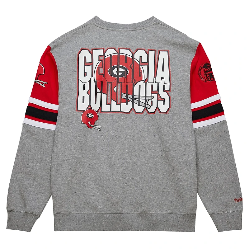 Sweat-shirt Throwback Allover 4.0 Mitchell & Ness pour hommes, gris chiné, Georgia Bulldogs