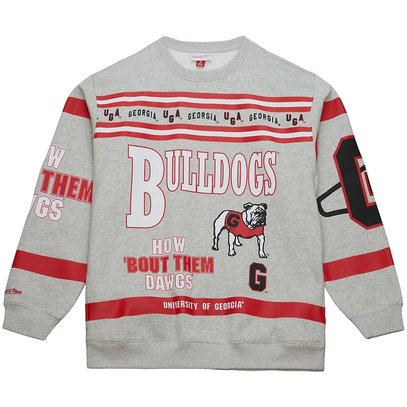 Men's Mitchell & Ness Heather Gray Georgia Bulldogs All Over Print Sweatshirt