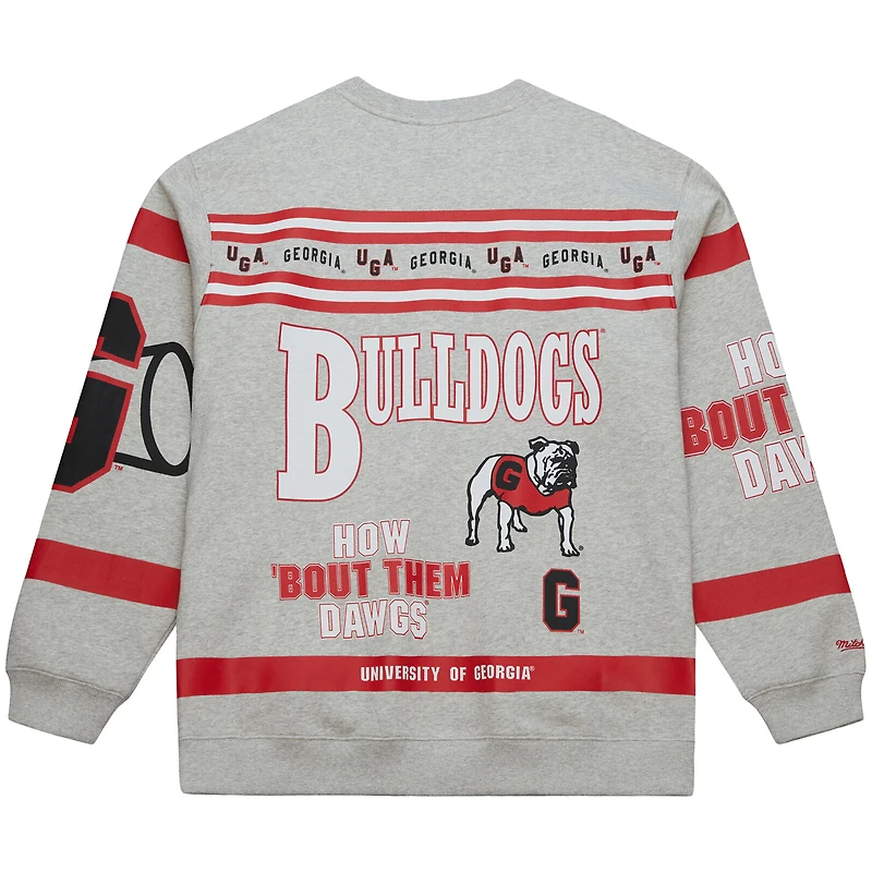 Men's Mitchell & Ness Heather Gray Georgia Bulldogs All Over Print Sweatshirt