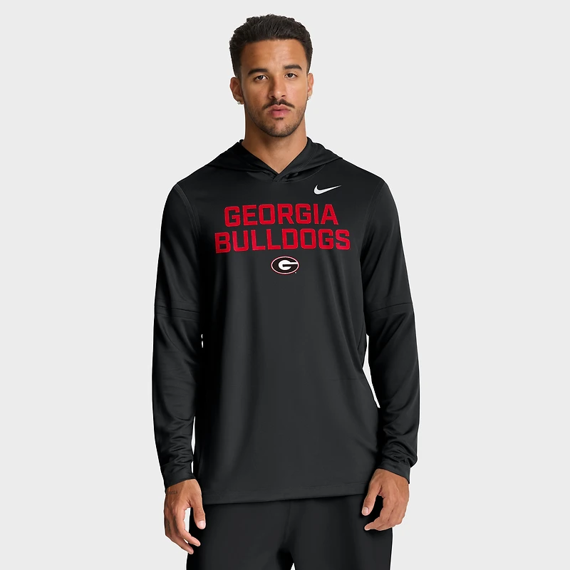 T-shirt à capuche et manches longues Nike Georgia Bulldogs 2025 Sideline Dri-FIT pour homme, noir