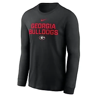 T-shirt Nike noir à manches longues pour homme Georgia Bulldogs 2025 Sideline Performance