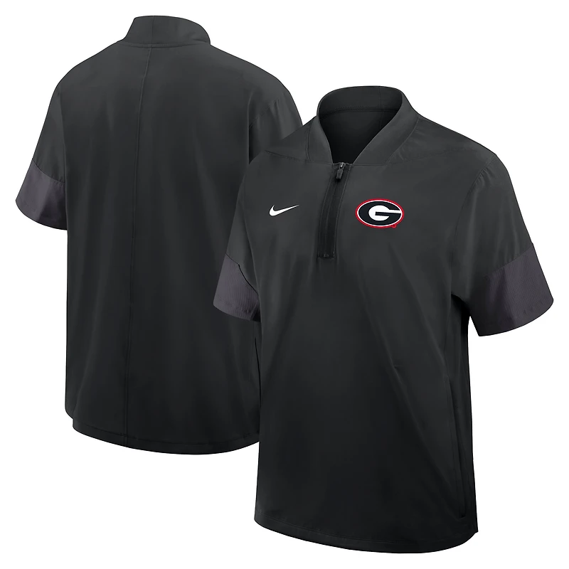 Men's Nike Black Georgia Bulldogs 2025 Sideline Short Sleeve Quarter-Zip Dri-FIT Coach Jacket