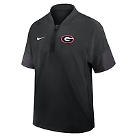 Veste d'entraîneur Nike Georgia Bulldogs 2025 Sideline noire pour homme, manches courtes, fermeture éclair au quart, technologie Dri-FIT