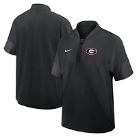 Veste d'entraîneur Nike Georgia Bulldogs 2025 Sideline noire pour homme, manches courtes, fermeture éclair au quart, technologie Dri-FIT