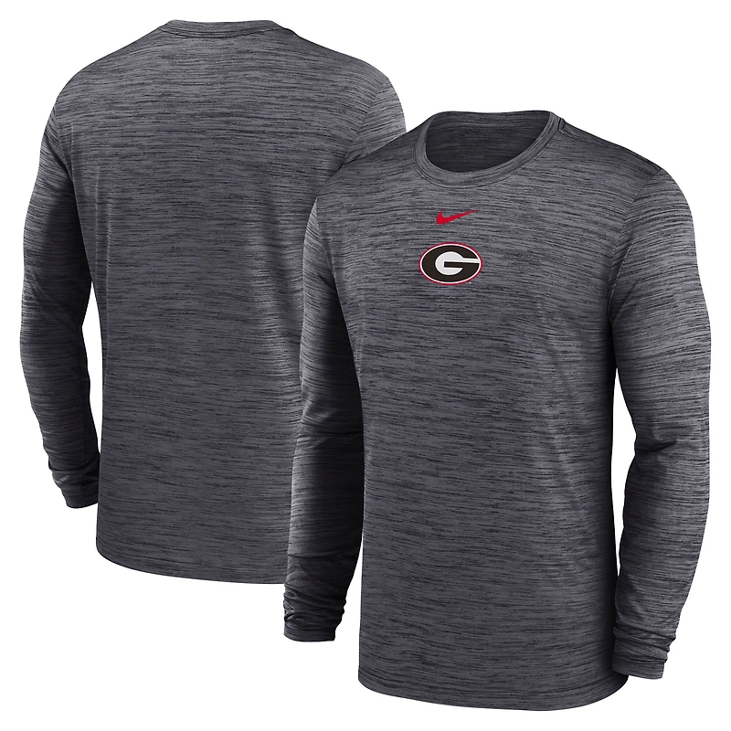 T-shirt Nike noir à manches longues Georgia Bulldogs 2025 Sideline Velocity Dri-FIT pour homme