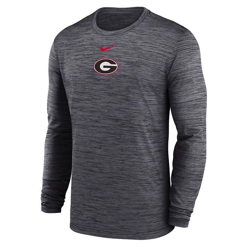 T-shirt Nike noir à manches longues Georgia Bulldogs 2025 Sideline Velocity Dri-FIT pour homme