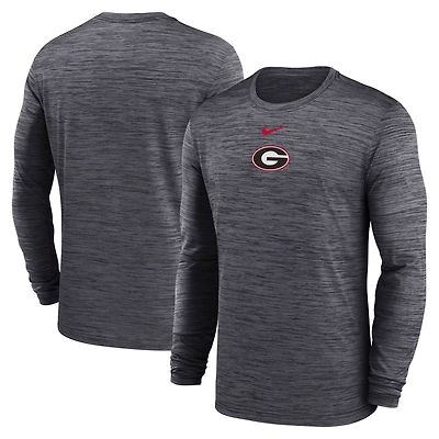 T-shirt Nike noir à manches longues Georgia Bulldogs 2025 Sideline Velocity Dri-FIT pour homme