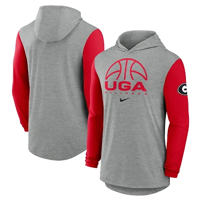 T-shirt à capuche et manches longues Nike Georgia Bulldogs gris/rouge pour homme, color-block, motif tri-blend Dri-FIT