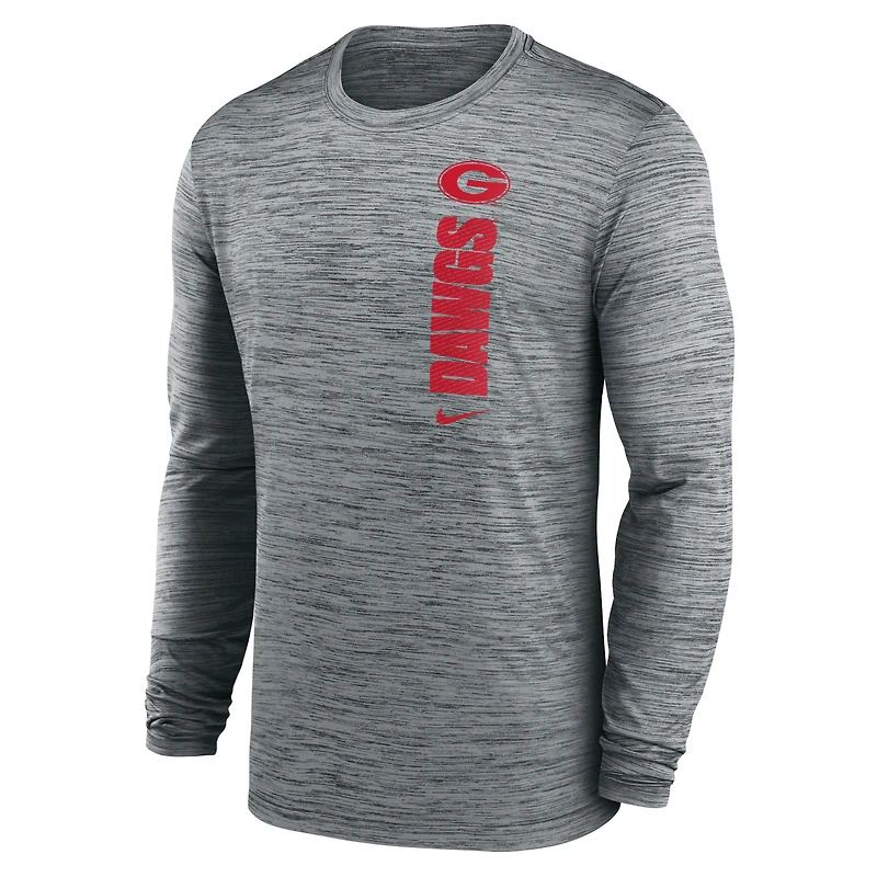 Men's Nike Gray Georgia Bulldogs 2024 Sideline Velocity Performance Long Sleeve T-Shirt