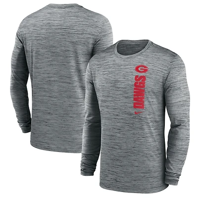 Men's Nike Gray Georgia Bulldogs 2024 Sideline Velocity Performance Long Sleeve T-Shirt