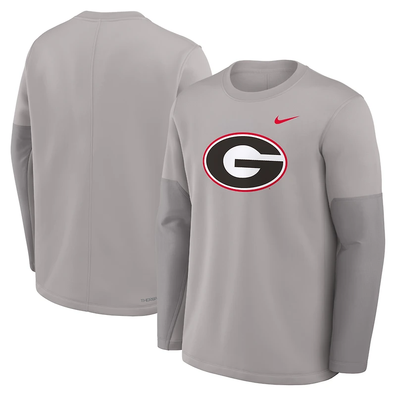 Men's Nike Gray Georgia Bulldogs 2025 Sideline Coach Therma-FIT Long Sleeve T-Shirt