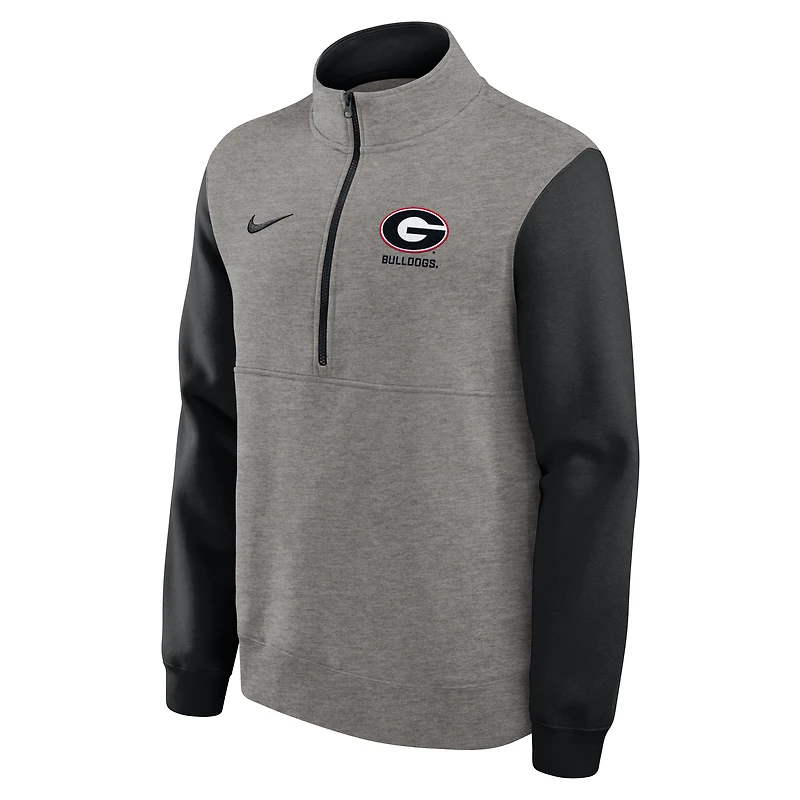 Pull en molleton demi-zippé Nike Georgia Bulldogs Club gris chiné/noir pour homme