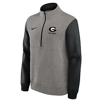 Pull en molleton demi-zippé Nike Georgia Bulldogs Club gris chiné/noir pour homme