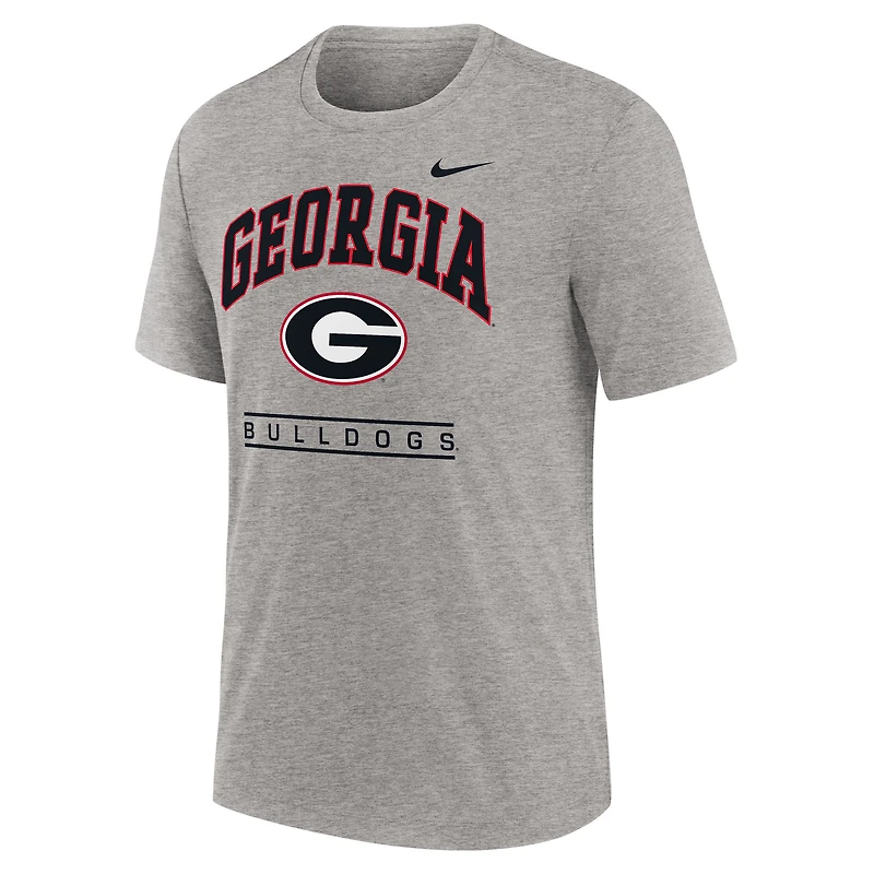 Men's Nike Heather Gray Georgia Bulldogs Arch Over Logo Tri-Blend T-Shirt