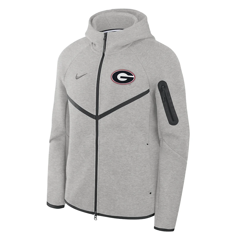 Sweat à capuche zippé Nike Tech Fleece Georgia Bulldogs gris chiné pour homme
