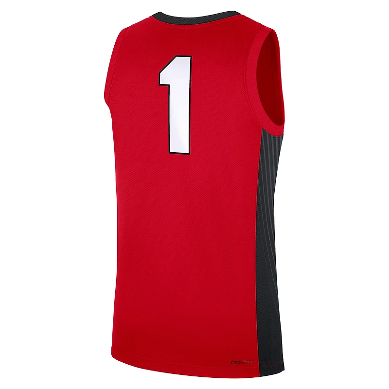 Men's Nike #1 Red Georgia Bulldogs Road Replica Jersey