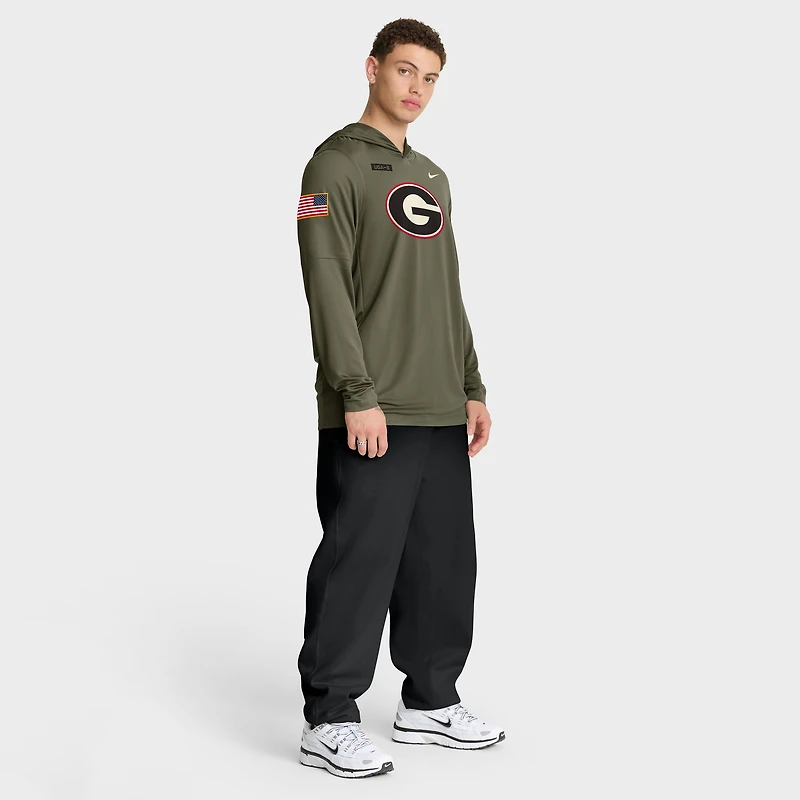 Men's Nike Olive Georgia Bulldogs 2025 Military Appreciation Dri-FIT Long Sleeve Hoodie T-Shirt