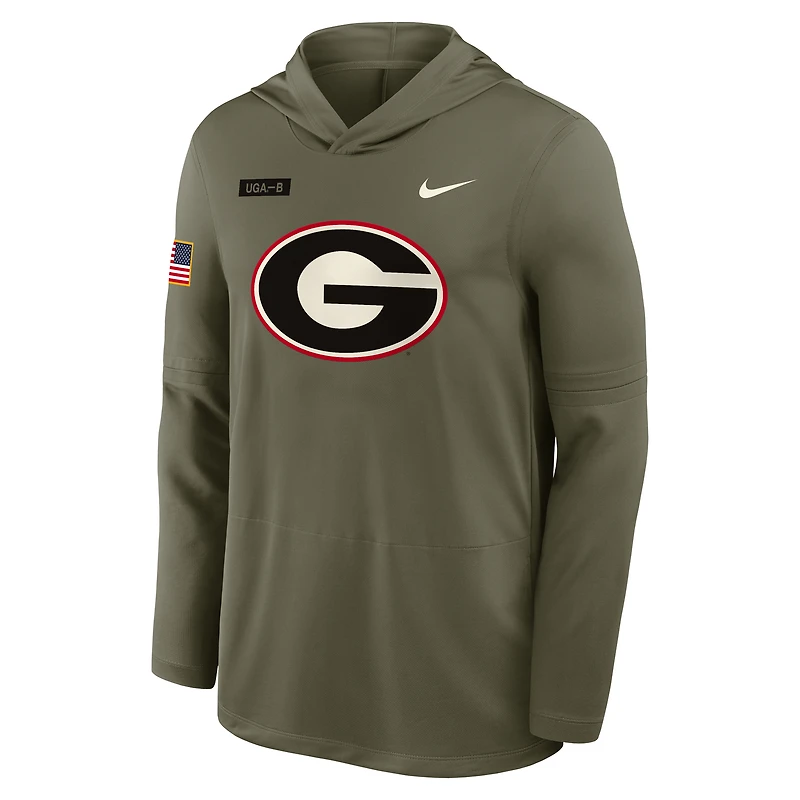 T-shirt à capuche et manches longues Nike Olive Georgia Bulldogs 2025 Military Appreciation Dri-FIT pour homme