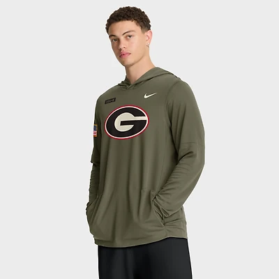Men's Nike Olive Georgia Bulldogs 2025 Military Appreciation Dri-FIT Long Sleeve Hoodie T-Shirt