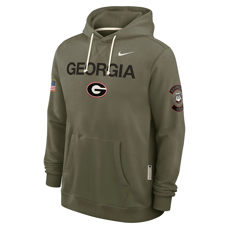 Men's Nike Olive Georgia Bulldogs 2025 Military Appreciation Standard Issue Dri-FIT Hoodie