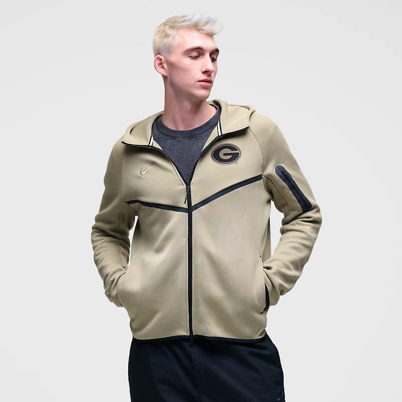 Sweat à capuche zippé Nike Tech Fleece Georgia Bulldogs olive pour homme