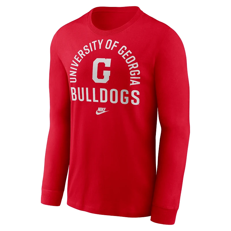Men's Nike Red Georgia Bulldogs Legacy Arched Logo Long Sleeve T-Shirt