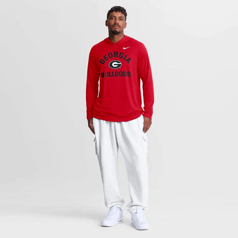 Men's Nike Red Georgia Bulldogs Primetime Arch Tri-Blend Dri-FIT Long Sleeve Hooded T-Shirt