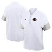 Men's Nike White Georgia Bulldogs 2025 Sideline Short Sleeve Quarter-Zip Dri-FIT Coach Jacket