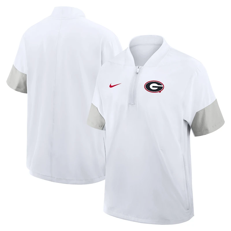 Men's Nike White Georgia Bulldogs 2025 Sideline Short Sleeve Quarter-Zip Dri-FIT Coach Jacket